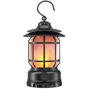 Vintage Warm Light Camping Lantern, Type-C Powered, Suspension Cable, Outdoor Waterproof, Ultra-Long Battery Life, ABS Material, Large, Black in Saudi Arabia