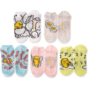 Gudetama Womens 5 Pack No Show Casual Sock, Yellow/Grey, 9-11 US