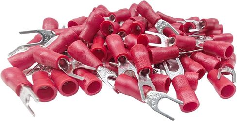 100pcs Red Insulated Fork Spade Lugs U-Type Wire Connector Electrical Cable Crimp Terminals 22-16AWG (SV 1.25-3.2#4) in Kuwait