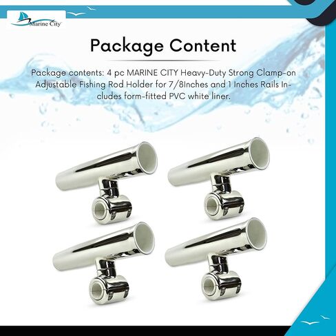 MARINE CITY 304 Stainless Steel Clamp-on Adjustable Fishing Rod Holder - Fits 1 to 7/8 Inch Rails - Ideal for Marines, Boats, Ships, Yachts (4 Pcs) in Saudi Arabia