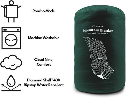 KAMMOK Mountain Blanket - Ultra-Plush Fleece, Water Resistant, Portable, Durable, Indoor/Outdoor Camp Blanket (84 in × 50 in) - Pine Green in Saudi Arabia