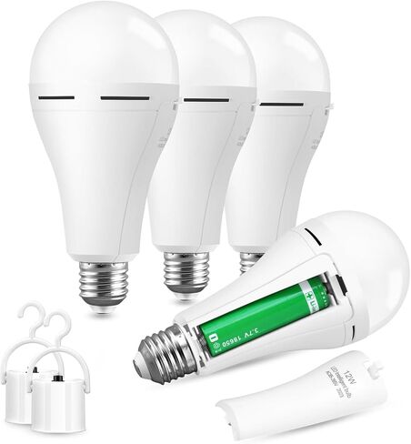 لمبة إضاءة LED ببطارية طوارئ قابلة لإعادة الشحن بقدرة 12 وات، لمبة احتياطية للتخييم في السوق الليلية بقدرة 1200LM 1200 مللي أمبير في الساعة E27/E26 (عبوتان) in Saudi Arabia