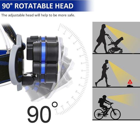 Rechargeable Headlamp, 8 LED 18000 Lumen Super Bright Waterproof Headlight with Red Lights, 8 Light Modes Head Lamp for Emergency Light ​Outdoors Fishing Hiking Camping Running (1, Blue) in Kuwait