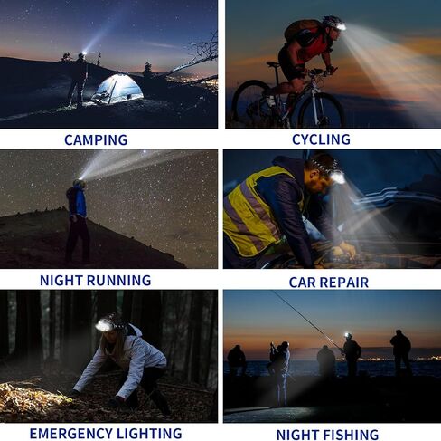 Rechargeable Headlamp, 8 LED 18000 Lumen Super Bright Waterproof Headlight with Red Lights, 8 Light Modes Head Lamp for Emergency Light ​Outdoors Fishing Hiking Camping Running (1, Blue) in Kuwait