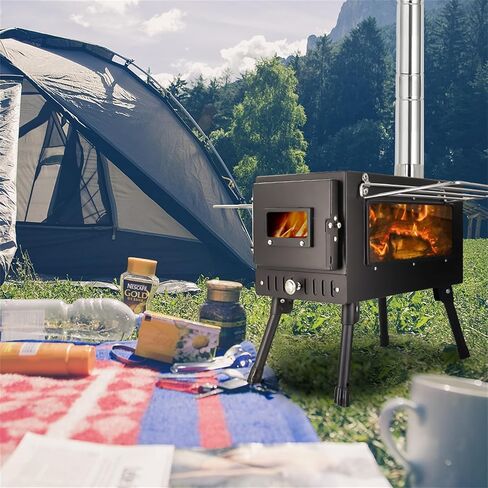 Outdoor Firewood Stove Camping Wood Stove Portable Tent Keep Warm Stove With Chimney Pipe Camping Accessories Backpacking BBQ Hiking Picnic Outdoor Cooking Tools in Saudi Arabia