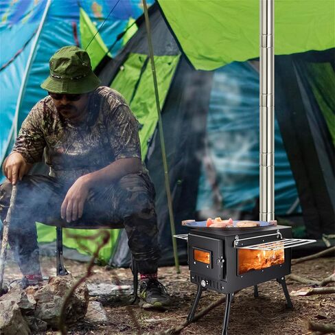 Outdoor Firewood Stove Camping Wood Stove Portable Tent Keep Warm Stove With Chimney Pipe Camping Accessories Backpacking BBQ Hiking Picnic Outdoor Cooking Tools in Saudi Arabia