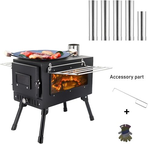 Outdoor Firewood Stove Camping Wood Stove Portable Tent Keep Warm Stove With Chimney Pipe Camping Accessories Backpacking BBQ Hiking Picnic Outdoor Cooking Tools in Saudi Arabia