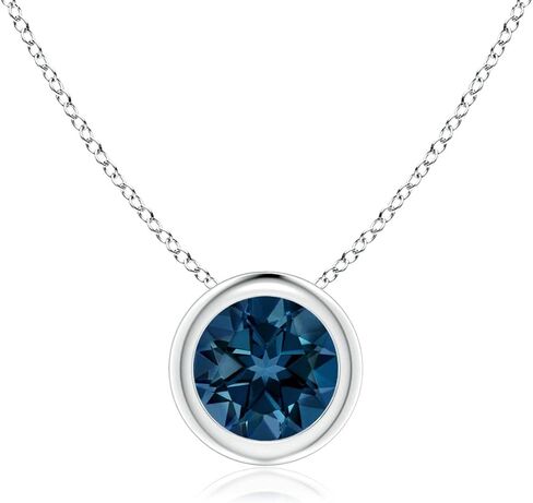 ANGARA Natural London Blue Topaz Solitaire Pendant Necklace for Women, Girls in Sterling Silver Chain (Grade-AA|Size-5mm) | December Birthstone | Jewelry Gift for Her | Wedding | Anniversary in Kuwait