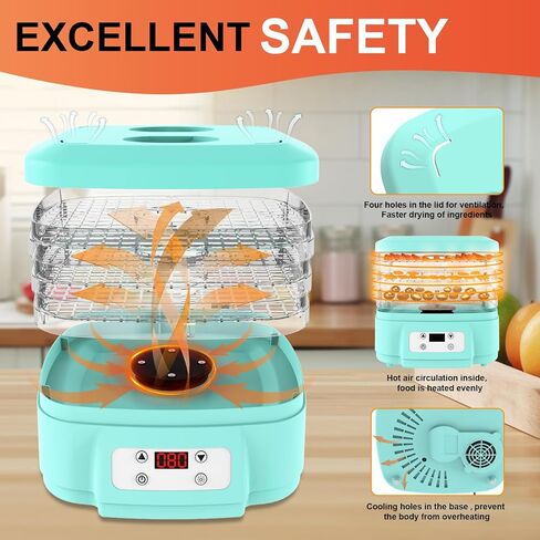 Food Dehydrator Machine,3 BPA-Free Trays,200W,24H Timer Fruits Dehydrator and 176°F Adjustable Temperature Control,Jerky, Herbs, Fruit, Veggies, Vegetable,Dried Snacks in Saudi Arabia