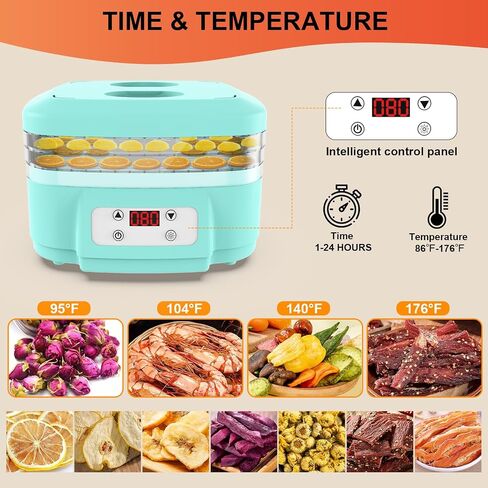 Food Dehydrator Machine,3 BPA-Free Trays,200W,24H Timer Fruits Dehydrator and 176°F Adjustable Temperature Control,Jerky, Herbs, Fruit, Veggies, Vegetable,Dried Snacks in Saudi Arabia