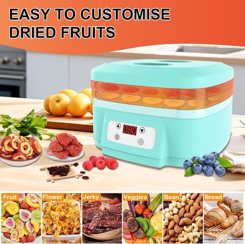 Food Dehydrator Machine,3 BPA-Free Trays,200W,24H Timer Fruits Dehydrator and 176°F Adjustable Temperature Control,Jerky, Herbs, Fruit, Veggies, Vegetable,Dried Snacks in Saudi Arabia