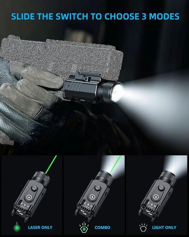مجموعة ضوء الليزر EZshoot 2000 لومن للمسدس، مصباح يدوي تكتيكي LED عالي التجويف مع سكة ​​منزلق قابلة للتعديل سريعة التركيب، ضوء ليزر أخضر مغناطيسي قابل لإعادة الشحن لسكك Picatinny in Kuwait
