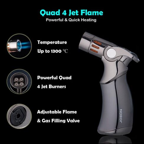Torch Lighter 4 Jet Flame Butane Lighter Refillable Windproof Gas Lighters, Gift Box Included (Without Gas) in Saudi Arabia