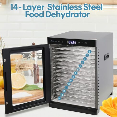 Dehyber 14 Stainless Steel Layers Commercial Large and dehydrator machine, dehydrator for Jerky,fruits and herbs, LCD Display with 48H Adjustable Timer and 95℉~167℉ Temperature Control in Saudi Arabia