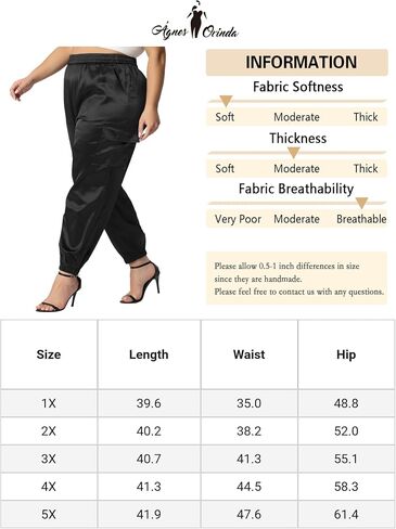 Agnes Orinda Plus Size Satin Joggers for Women Elastic Waist Athleisure Ankle Length Cargo Pants with Pocket in Kuwait