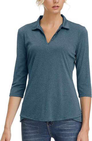Women's 3/4 Sleeve V Neck Golf Shirt Mositure Wicking Performance Sports Polo T Shirt Tops for Women in Saudi Arabia