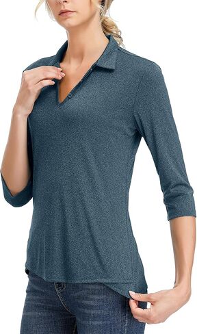 Women's 3/4 Sleeve V Neck Golf Shirt Mositure Wicking Performance Sports Polo T Shirt Tops for Women in Saudi Arabia