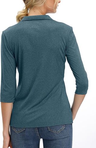 Women's 3/4 Sleeve V Neck Golf Shirt Mositure Wicking Performance Sports Polo T Shirt Tops for Women in Saudi Arabia