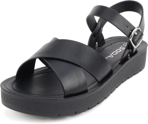 Soda CHESTER ~ Women Flat Sandals Flatform Ankle Buckle Criss Cross Band Straps Sandals Shoes (Gold Raffia, 5.5) in Kuwait