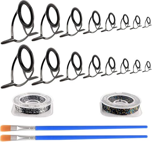 طقم إصلاح قضيب الصيد 16 قطعة 8 أحجام لقضيب الصب الدوار مجموعة العيينة 2 قطعة فرشاة 2 قطعة التفاف الموضوع السيراميك أدلة حلقات استبدال أجزاء إصلاح لقضبان البحر الطعم in Kuwait