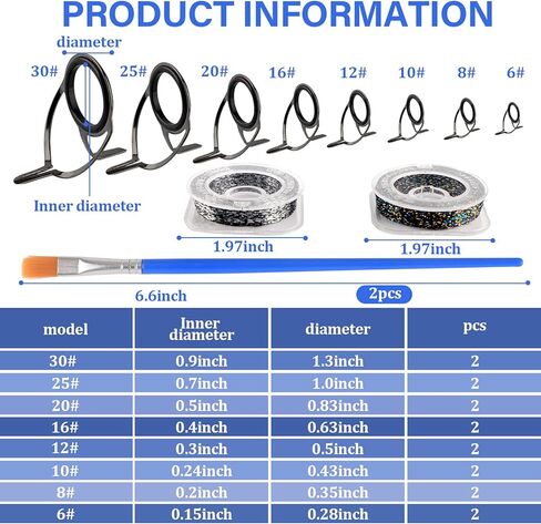 طقم إصلاح قضيب الصيد 16 قطعة 8 أحجام لقضيب الصب الدوار مجموعة العيينة 2 قطعة فرشاة 2 قطعة التفاف الموضوع السيراميك أدلة حلقات استبدال أجزاء إصلاح لقضبان البحر الطعم in Kuwait