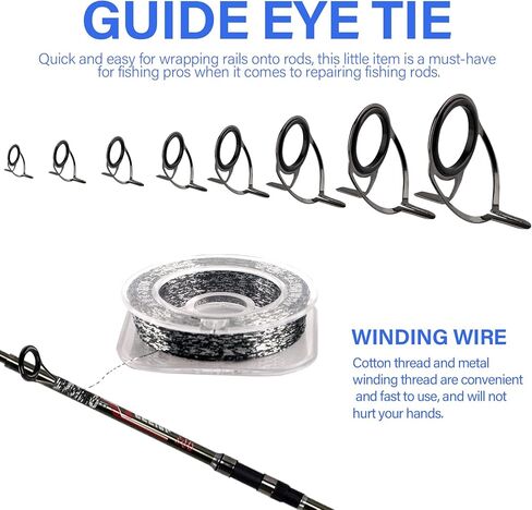 طقم إصلاح قضيب الصيد 16 قطعة 8 أحجام لقضيب الصب الدوار مجموعة العيينة 2 قطعة فرشاة 2 قطعة التفاف الموضوع السيراميك أدلة حلقات استبدال أجزاء إصلاح لقضبان البحر الطعم in Kuwait