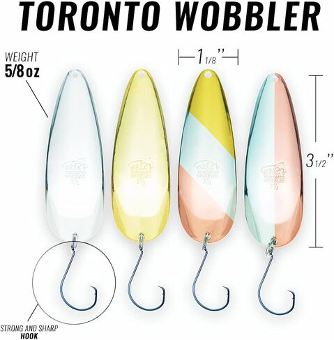مجموعة ملاعق الصيد ETIC Toronto Wobbler 3.5 بوصة، 5/8oz مصنوعة 100% من النحاس، 4 قطع من طُعم الصيد والأدوات والخطافات والطعوم والغزل والصب والتصيد لسمك السلمون المرقط والسلمون والبايك والعين رمادية فاتحة اللون والباس والمزيد in Kuwait