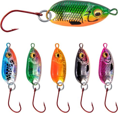 Dr.Fish 6 Pack Fishing Spoon Lure Kit 3/16oz Micro Spoon Trout Spoon Single Hooks Hard Baits Mini Spoon Crappie Panfish Perch Lures Spinner Bait Glow Fishing Lures in Saudi Arabia