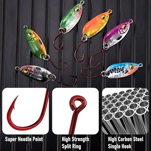 Dr.Fish 6 Pack Fishing Spoon Lure Kit 3/16oz Micro Spoon Trout Spoon Single Hooks Hard Baits Mini Spoon Crappie Panfish Perch Lures Spinner Bait Glow Fishing Lures in Saudi Arabia