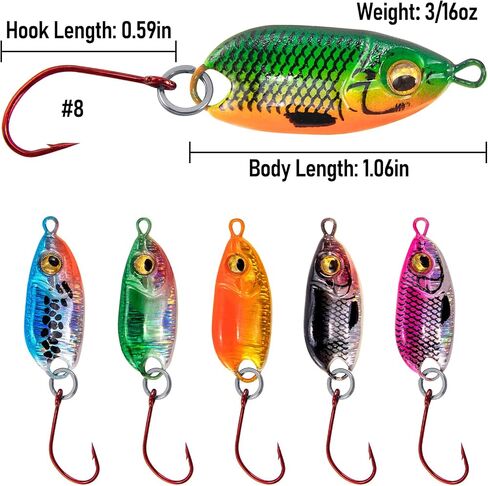 Dr.Fish 6 Pack Fishing Spoon Lure Kit 3/16oz Micro Spoon Trout Spoon Single Hooks Hard Baits Mini Spoon Crappie Panfish Perch Lures Spinner Bait Glow Fishing Lures in Saudi Arabia