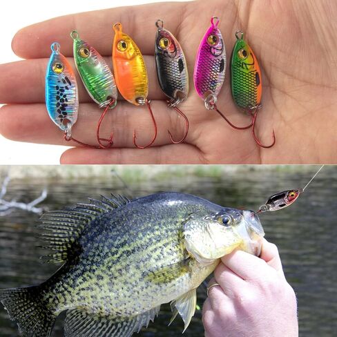 Dr.Fish 6 Pack Fishing Spoon Lure Kit 3/16oz Micro Spoon Trout Spoon Single Hooks Hard Baits Mini Spoon Crappie Panfish Perch Lures Spinner Bait Glow Fishing Lures in Saudi Arabia