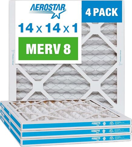 فلتر هواء Aerostar 14x24x1 MERV 8 مطوي، فلتر هواء فرن التيار المتردد، 4 عبوات (الحجم الفعلي: 13 3/4 بوصة × 23 3/4 بوصة × 3/4 بوصة)، أبيض in Kuwait