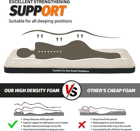 CYMULA Self Inflating Sleeping Pad, Foam Camping Mattress with Air Pump Sack, 4" Ultra-Thick Sleeping Mats for Adults Inflatable Camping Pad, Single Cot Bed,Travel,Car,Tent,Home (75"x25"x4 Beige) in Saudi Arabia