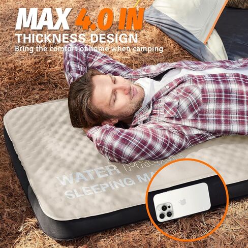 CYMULA Self Inflating Sleeping Pad, Foam Camping Mattress with Air Pump Sack, 4" Ultra-Thick Sleeping Mats for Adults Inflatable Camping Pad, Single Cot Bed,Travel,Car,Tent,Home (75"x25"x4 Beige) in Saudi Arabia