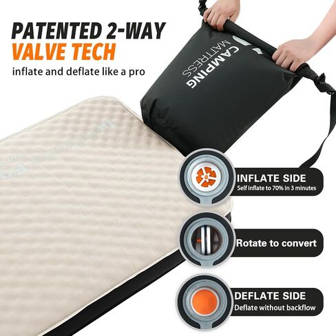 CYMULA Self Inflating Sleeping Pad, Foam Camping Mattress with Air Pump Sack, 4" Ultra-Thick Sleeping Mats for Adults Inflatable Camping Pad, Single Cot Bed,Travel,Car,Tent,Home (75"x25"x4 Beige) in Saudi Arabia