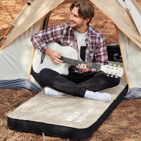 CYMULA Self Inflating Sleeping Pad, Foam Camping Mattress with Air Pump Sack, 4" Ultra-Thick Sleeping Mats for Adults Inflatable Camping Pad, Single Cot Bed,Travel,Car,Tent,Home (75"x25"x4 Beige) in Saudi Arabia