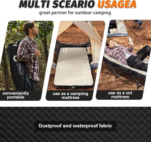 CYMULA Self Inflating Sleeping Pad, Foam Camping Mattress with Air Pump Sack, 4" Ultra-Thick Sleeping Mats for Adults Inflatable Camping Pad, Single Cot Bed,Travel,Car,Tent,Home (75"x25"x4 Beige) in Saudi Arabia