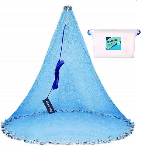 Casting Net Handmade American Saltwater Fishing Cast Net with Stainless Steel Round Weights 4Ft/6Ft/8Ft Radius, 1/2 in Mesh Size in Saudi Arabia