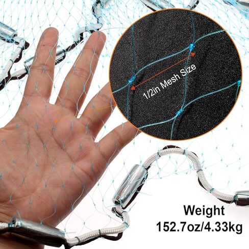 Casting Net Handmade American Saltwater Fishing Cast Net with Stainless Steel Round Weights 4Ft/6Ft/8Ft Radius, 1/2 in Mesh Size in Saudi Arabia