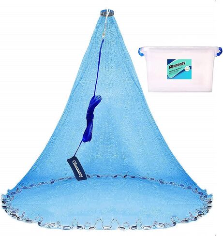 Casting Net Handmade American Saltwater Fishing Cast Net with Stainless Steel Round Weights 4Ft/6Ft/8Ft Radius, 1/2 in Mesh Size in Saudi Arabia