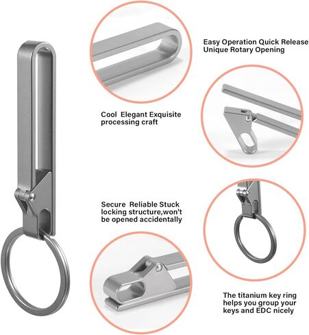 Titanium Quick Release Keychain Clip With Detachable Titanium Key Ring, Titanium Belt Key Holder and Carabiner Keychain and Car Keyring， Gifts for Men & Women(Normal) in Kuwait