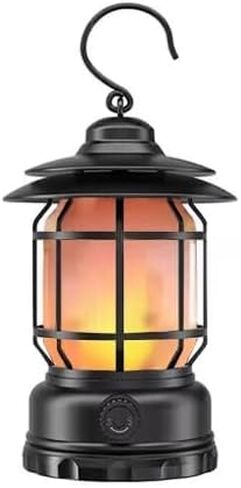 Vintage Warm Light Camping Lantern, Type-C Powered, Suspension Cable, Outdoor Waterproof, Ultra-Long Battery Life, ABS Material, Large, Black in Saudi Arabia