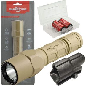 Surefire G2X Pro 600 Lumen Dual-Outputs LED Flashlight Bundle with V70 Holster, 2 Extra CR123A Batteries and Lightjunction Battery Case (Tan)