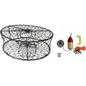 KUFA CT50 Sports Foldable Crab Trap with Red/White Floats, Harness, Bait Bag, Crab Caliper & Lead Core Singking Line Combo (CT50+CAQ1)
