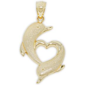 Charm America - Gold Dolphin Heart Charm - 10 Karat Solid Yellow and Rose Gold