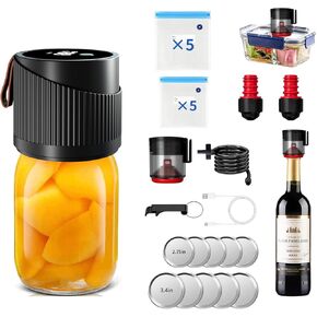 Electric Mason Cordless Vacuum Sealer Kit for Wide-Mouth & Regular-Mouth Mason Jars, for Food Storage and Fermentation, Black