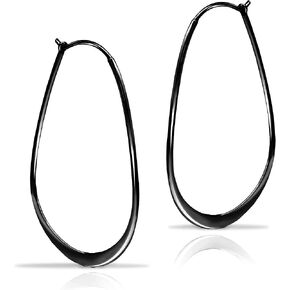Hoops & Loops 925 Sterling Silver Oval Flat Thin Large 44mm (1.73 in) High Polished Lightweight Click-Top Hoop Earrings for Women and Teen Girls