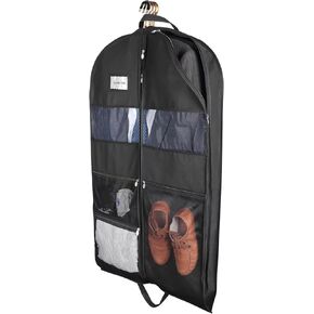 Garment Bags for Travel, 2 Pack 43" Hanging Garment Bags for Men, Double Sides Zipper & 3 Large Mesh Pockets, Garment bag for Traveling Monogrammed Closet Clothes Storage