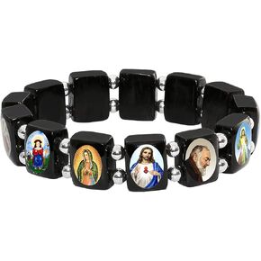 Catholica Shop I Catholic Religious Bracelets with Assorted Black & White Images of Catholic Saints I Wooden Stretchable Bracelet I Catholic Gifts Bracelets I Religious Bracelet in Kuwait