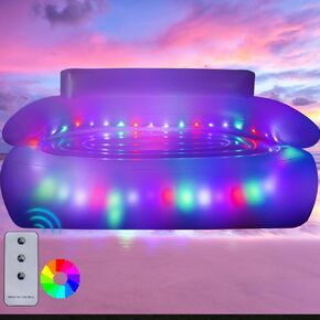 Self Inflatable Couch for Adults Kids, Queen Size Illuminated Blow Up Lounger Chair Built-in Air Pump,LED Swimming Pool Air Chair for Adults,Inflatable Game Sofa Perfect for Rooms,Camping or Home